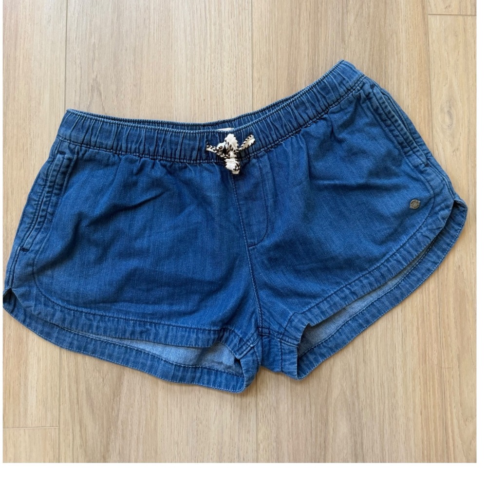 Roxy Womens Blue Denim Elastic Waist Dolphin Hem Shorts Size L Large